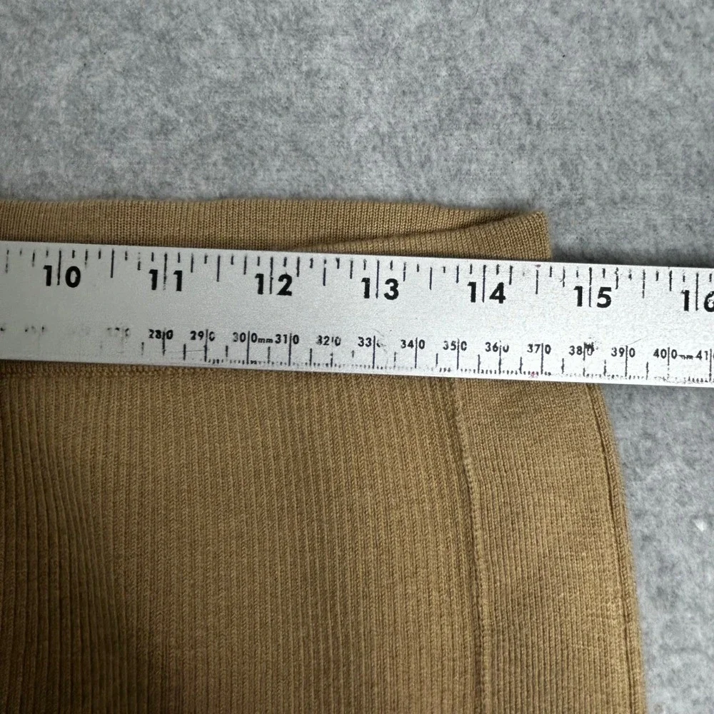 WORTH NEW YORK Knit Ribbed Pencil Skirt Side Buttons Camel S neutral Classic‎
